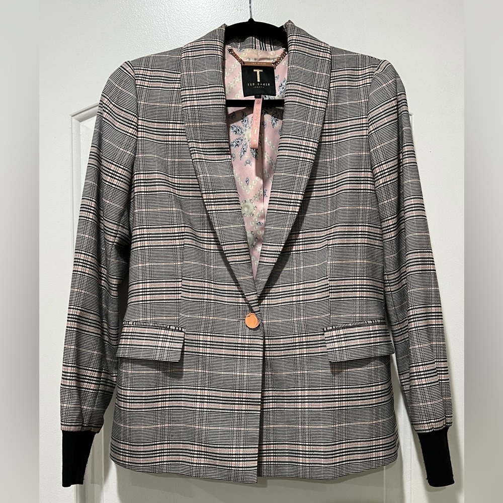 TED BAKER LONDON CHECK BLAZER WOMENS SIZE 1 US 2